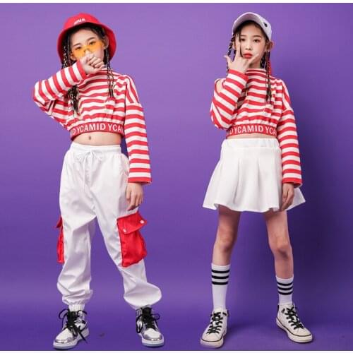 Kid Concert Hip Hop Clothing Stripe Sweatshirt Crop Tops Shirt Tactical Cargo Pants for Girl Dance Costume Clothes Streetwear