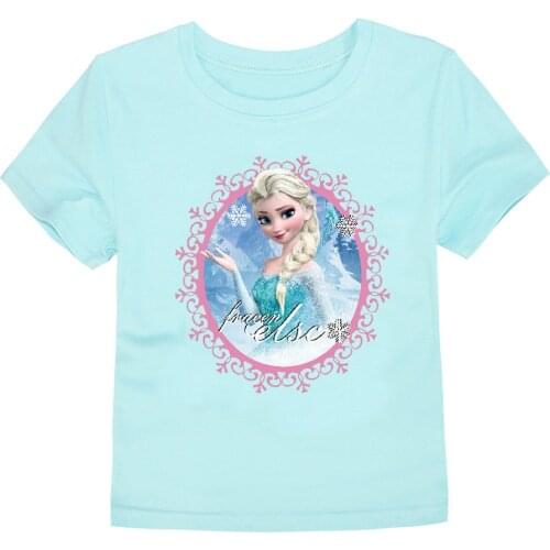 Frozen Elsa T-shirt for Kids Short Sleeve 100% Cotton Tees Summer Boys Clothes T Shirt Baby Girls O-neck Costume Tops Casual