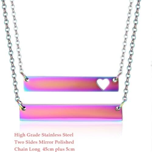 20pcs/lot Blank Bar Iridescence Pendant Necklace Two Sides Mirror Polish Rainbow Bar Necklaces 45cm