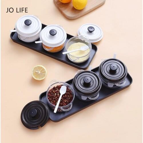 JO LIFE Nordic Style Seasoning Box Kitchen Salt Sugar Storage Container Bowl Transparent Spice Jar Set with Lid Kitchen Tools