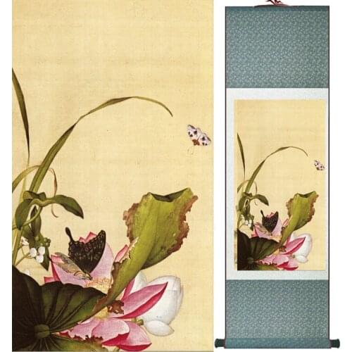 LangShining ink painting Birds and flower Painting Spring Ink wash painting silk scroll birds and flower painting