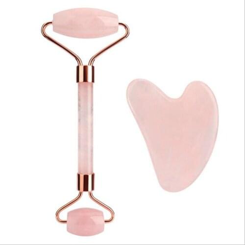Natural Rose Quartz Jade Roller Facial Body Massager Roller Jade Stone Gua Sha Board Scraper Face Lifting Beauty Massage Tool