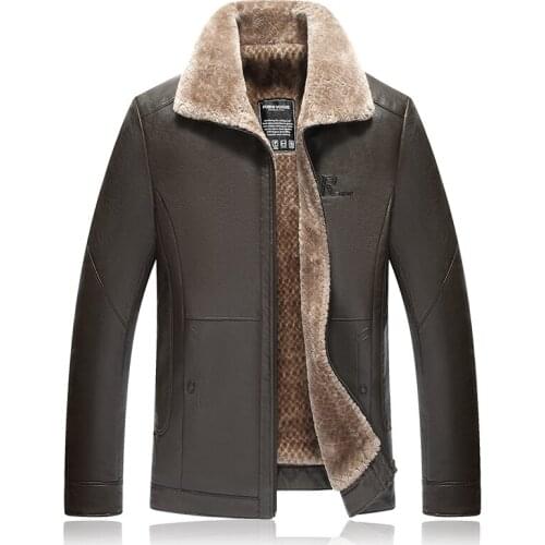 2019 Winter New Men Jacket PU Leather Jacket Turn-Down Fur Collar Fur One Warm Coats Male Plus Size Faux Fur Thick Windbreaker