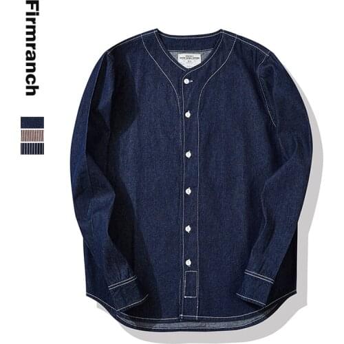 Firmranch Men/Women High Quality Vintage Japanese baseball Jeans Men Vintage Amekaji Striped Shirts American Casual Jacket Coat