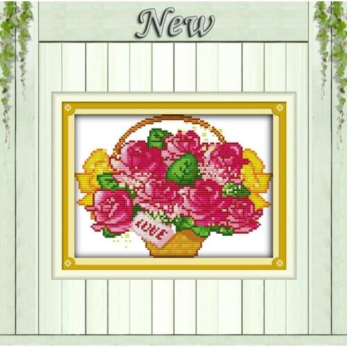 The rose flower basket diy painting counted printed on canvas DMC 14CT 11CT chinese Cross Stitch Needlework Sets Embroidery kits