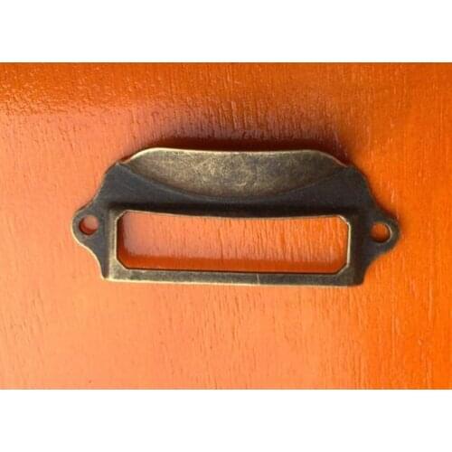 New Arrive Antique Brass Metal Label Pull Frame Handle File Name Card Holder For Furniture Cabinet Drawer Box Case Bin