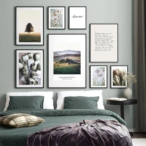 Autumn Landscape hills allium poppy Reed Tree Wall Art Print Canvas Painting Nordic Poster Wall Pictures For Living Room Decor