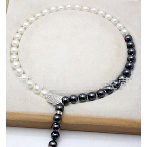 New design 9-10 mm round white black pearl necklace 32inch 49"