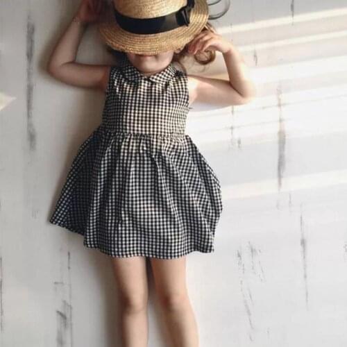 Koodykids Vintage Girls Summer Dress Plaid Black White Dress Fashion Baby Girl Dresses 2020 Vintage Baby Dresses Summer Outfit