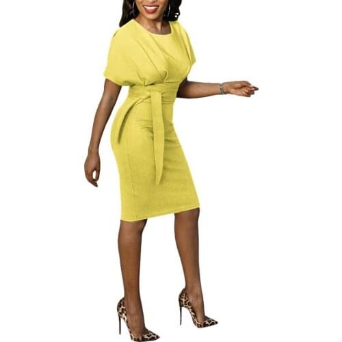 Dresses Fashion Women Sexy Solid Color Short Sleeve O Neck Belt Cocktail Bodycon Knee Length Dress платье женское летнее 2021