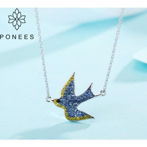 PONEES 2018 New Arrival Crystal Bird Pendant Necklace For Charm Women Clavicle Chains Fashion Animal Jewelry