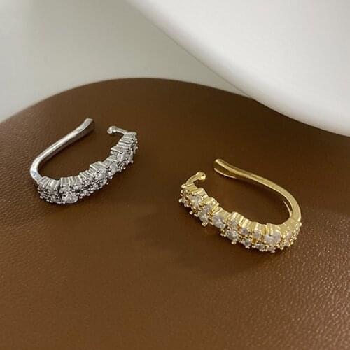 New Korean Geometric U Pin Earcuff Full Crystal Clip on Earrings for Women Chic Ear Cuff Fake Piercing Cuffs Jewel