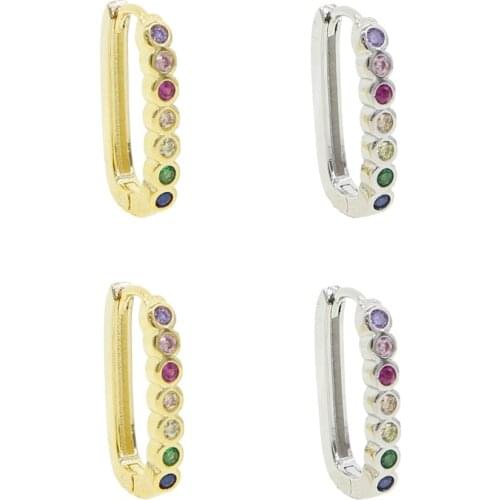 Rainbow jewelry colorful bezel set cubic zirconia small rectangle huggie hoop earring