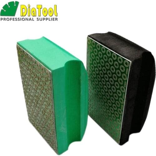 SHDIATOOL 2pcs(Grit#50+#100) Electroplated Diamond Hand Polishing Pad 90X55MM Foam-Backed Stone Block For Marble Granite Tile