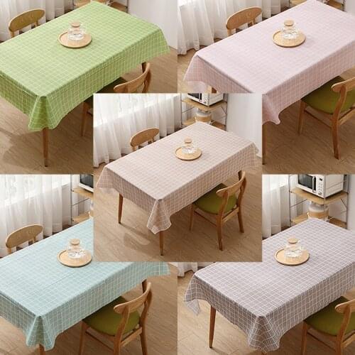 PEVA Rectangula Grid Printed Tablecloth Waterproof Oilproof Kitchen Dining Table Colth Cover Mat Oilcloth Antifouling 12 Colors