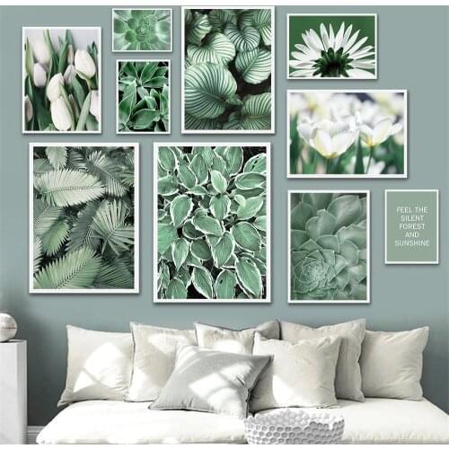 Succulents Plants Print Green Fresh Leaves Canvas Prints Painting White Flower Poster Lily Wall Art Pictures Living Room Decor