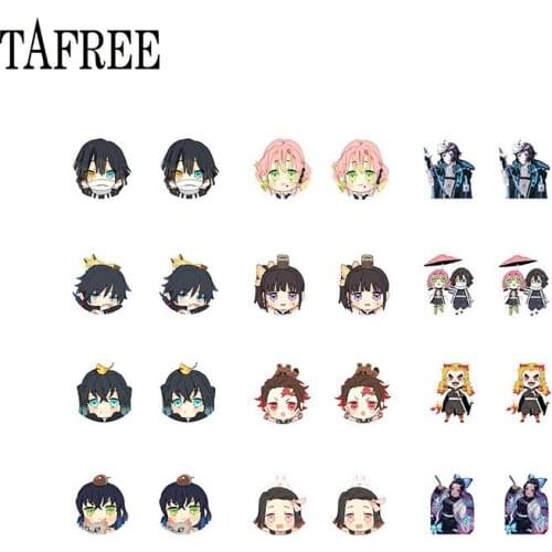 TAFREE Demon Slayer Figure Small New PVC Ear Clip Earrings Nihon Classic Anime Acrylic Earring Charms Girls Jewelrys C396