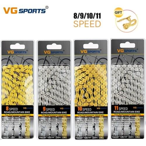 VG Sports Bicycle Chain Road Mountain Bike Parts 8 9 10 11 Speed Velocidade MTB Chains 116L EL SL Half Hollow Gold Silver Chains