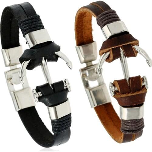 WANGAIYAO new retro hand-woven anchor cowhide bracelet couple leather simple wild bracelet fashion personality men and women han