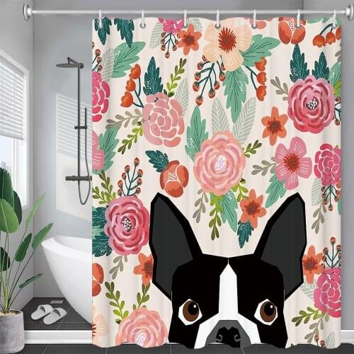 Funny Dog Flowers Leaves Shower Curtains Bathroom Curtain Frabic Waterproof Polyester Multiple Sizes Bath Bathroom Curtains