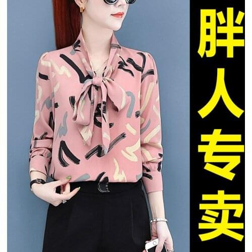 Women Blouse plus Size Womens Shirt Loose Spring Autumn Bow Print Chiffon Blouse Shirt Blusas Ropa De Mujer