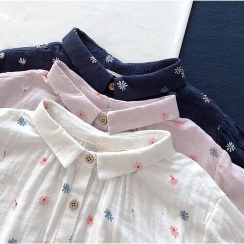 Flower Printed Cotton 100% Women Shirts Summer New 2021 Long-Sleeved Casual All Match Female Outwear Coats Tops