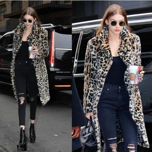 Leopard print vintage faux fur leather jacket womens winter autumn thicken warm fur leather coat women loose jackets b340