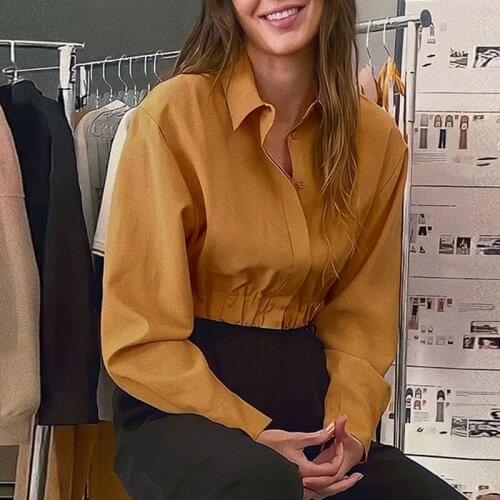 SEASONS Fall New Solid Color Short Shirt Single-Breasted Waist Lapel Blouse Elegant Womens Commute Daily Casual Wear ASSH83722