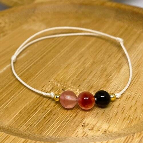 Black Agate Bracelets Women Handmade Pink Natural Stones Beads Decoration Jewelry Adjustable Wax Cord Rope Accessories Girl Gift