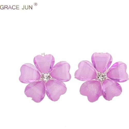 5 Colors Available Rhinestone Opal Flower Shape Clip on Earrings No Pierced for Women Party Wedding Gorgeous Cuff Earrings New