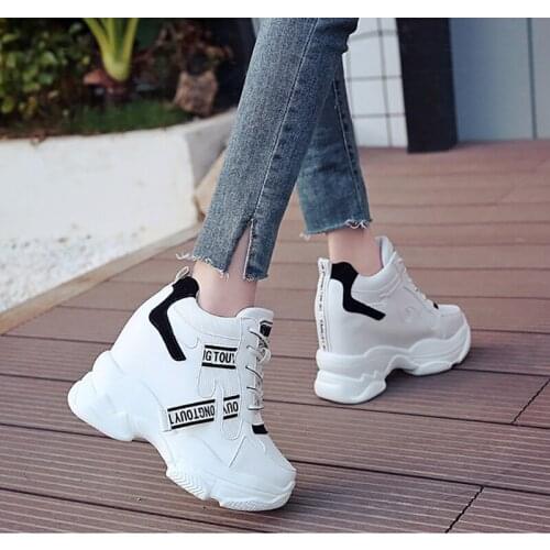 2020 White Trendy Shoes Women High Top Sneakers Women Platform Ankle Boots Basket Femme Chaussures Femmes Height Increase Shoes