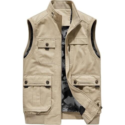 Spring Autumn Cotton Tooling Multi-Pocket Vest Mens Sleeveless Jacket Casual Military Tactical Vest Pocket Coat Male Waistcoat