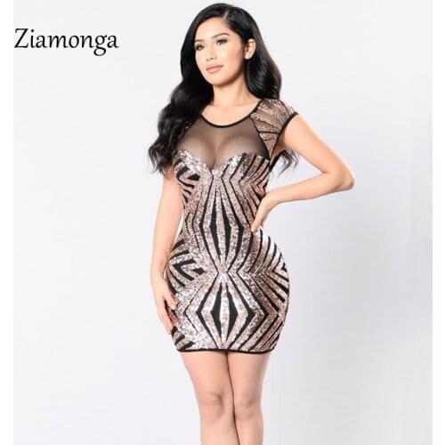 Ziamonga 2017 New European Style Gold Blue Black Sequined Dress Sexy Hollow Out Bodycon Women Dresses Luxury Party Dresses S2880