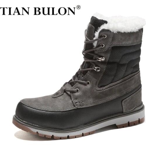 Winter Mens Boots Mens Ankle Boots Plush Warm Snow Boots Lace-UP Outdoor Waterproof Mens Motorcycle Boots Plush Size 38-47