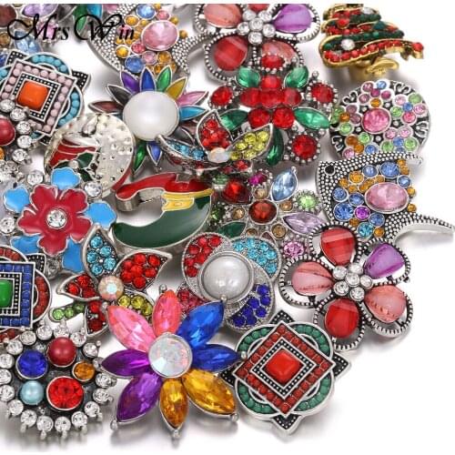10pcs/lot Mixed Style 18mm Metal Snap Buttons Jewelry Ginger Crystal Flower Snap Fit Snap Jewelry Button Bracelet Bangle