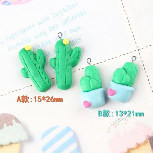 10pcs Soft ceramics polymer clay cactus bonsai potting charms pendants ornament decoration Jewelry making Handicraft Material