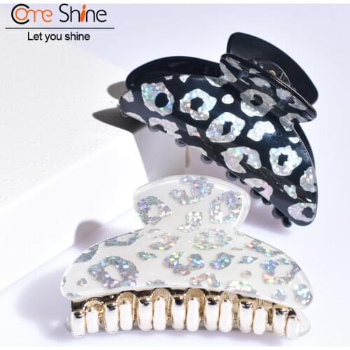 2pcs/Lot 6.5cm Girls Crab Hair Clips Her Claws Acrylic Print Sequins Hair Accessories For Women Hairpins Headwear 19009