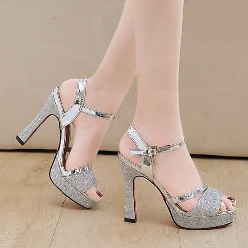 2021 New Korean Version Waterproof Platform Word Buckle High Heels Summer New Fish Mouth Sexy Sandals Womens Shoes Gold