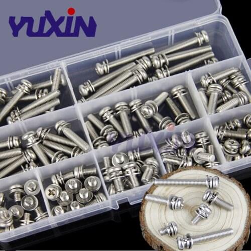 360pcs M3 M4 M5 M6 Cross Phillips Pan Head Screws Bolt and Nut Flat Washers Machine Screws Combination Set Stainless Steel Screw