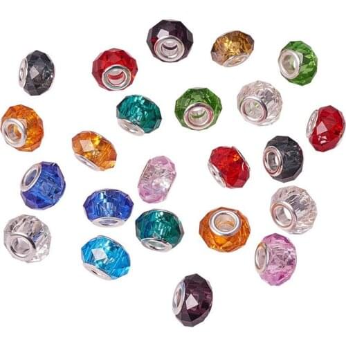 50pcs Wholesale Lots Bulk Cut Shape Round Crystal Glass Beads Fit European Pandora Bracelet Spacer Chain Bangle DIY Necklace