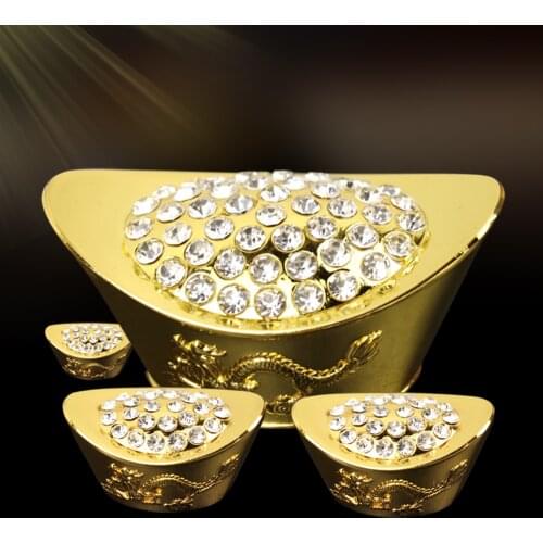 Feng Shui Mascot Crystal Diamond Gold Ingot Metal Crafts Chinese Dragon Phoenix Auspicious Lucky Money Home Decoration Accesso