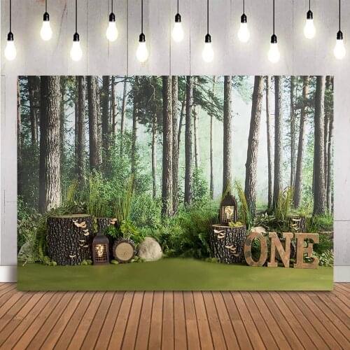 Safari jungle theme backdrop 1st birthday woodland cake smash photo booth background studio green forest newborn kids photocall