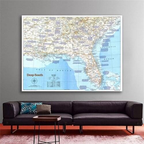 World Map 150*100cm The United States Deep South (1983) Map of The World Wall Sticker Home Decoration Poster Non Woven Paper