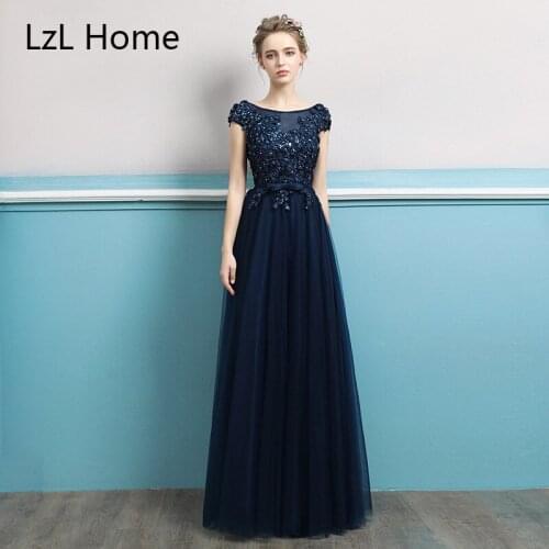 LZL Home Navy blue evening dress A-line sleeveless ladies dresses ankle length prom dress special occasions robe