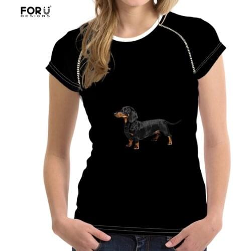 FORUDESIGNS Animal Dog Dachshund Cute Casual Women T-shirt Summer Ladies Tshirt Fashion Tops for Teen Girls Short Sleeve Tees