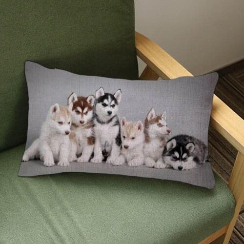 Cute Husky Puppy Dog Pom Home Decorative Waist Pillow Case Cover Cotton Linen Rectangle Square Baby Dogs Cushion Cover For Kids