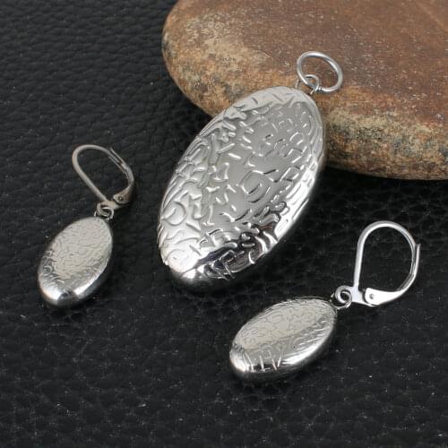Fashion Stainless Steel Jewelry Sets For Women Silver Color Pendants And Earrings SEDHALBD