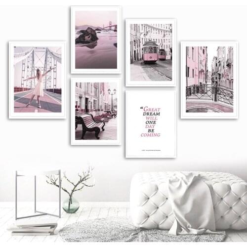 Bridge Girl Trolleybus Chair City Quote Wall Art Canvas Painting Nordic Posters And Prints Wall Pictures For Living Room Decor