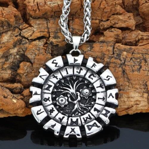 Noridc Viking Yggdrasil Tree of Life Rune Stainless Steel Necklace For Men With Valknut Gift Bag