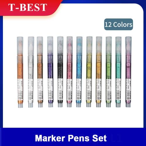 8/12 colors Glitter Metallic Marker Pens Set Paint Pens for Black Paper Drawing Painting Journal Diary Card Making DIY Craft
